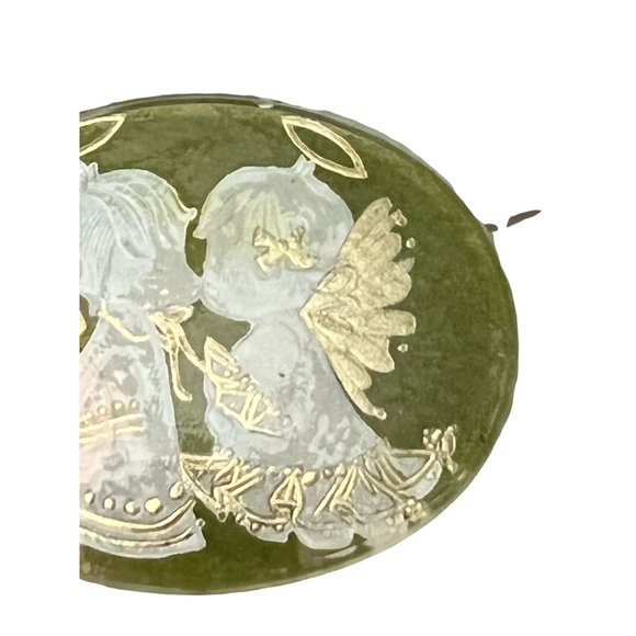 Vintage Handmade Eyeglass lens pin brooch angels white green gold - Picture 2 of 4